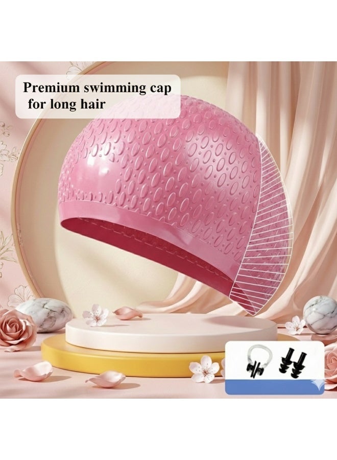 diu toyz Extra Large Swim Cap for Braids and Dreadlocks, Waterproof Silicone Swimming Caps for Long Hair, Weaves, Extensions, Curls & Afros, Waterproof Adult Swim Hats Bathing Caps for Women(Pink) - Image 1